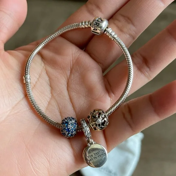 Authentic Pandora Bracelet with 3 Charms Limited Edition - Picture 4 of 16